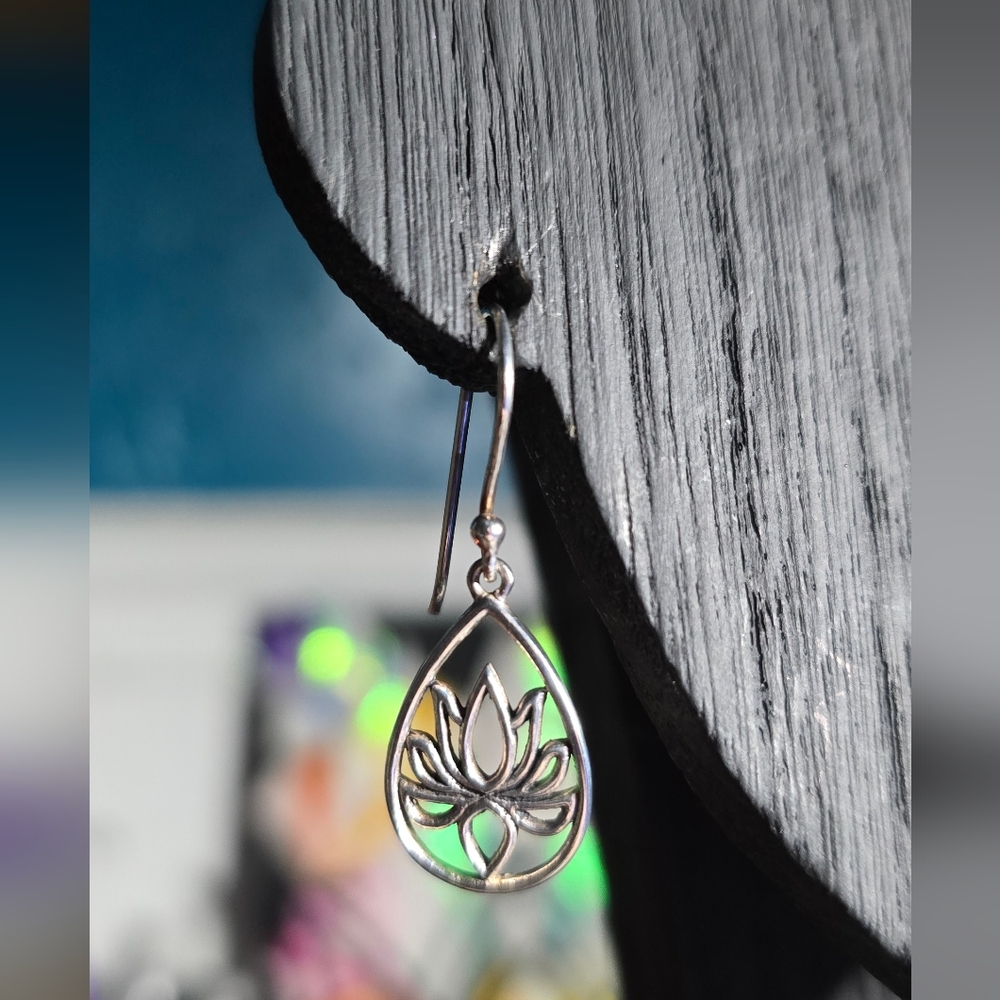 Silver Lotus Drop Earrings